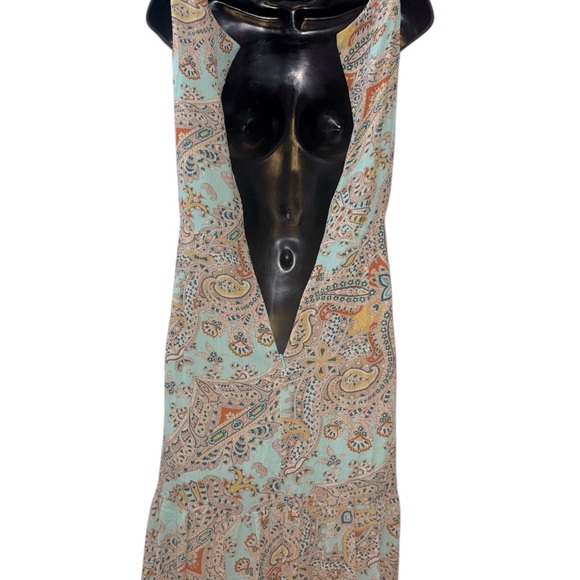 Nicole Miller Boho Dress Women's 4 Blue Floral Paisley Sleeveless Ruffle Pockets - Picture 8 of 10